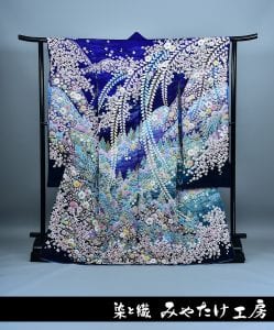 翠山の辻が花振袖｜瑠璃紺-山水｜大阪・京都のみやたけ工房